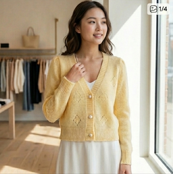 sylphide Sweaters - SYLPHIDE Pearl Design Button Sweater Cardigan Size S